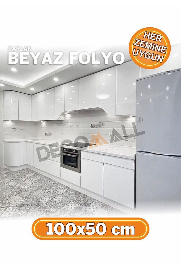 Beyaz Folyo Kendinden Yapışkanlı Folyo Mutfak Dolapı - Mobilya Kaplama - Fayans Kaplama 100 X 200 - 1