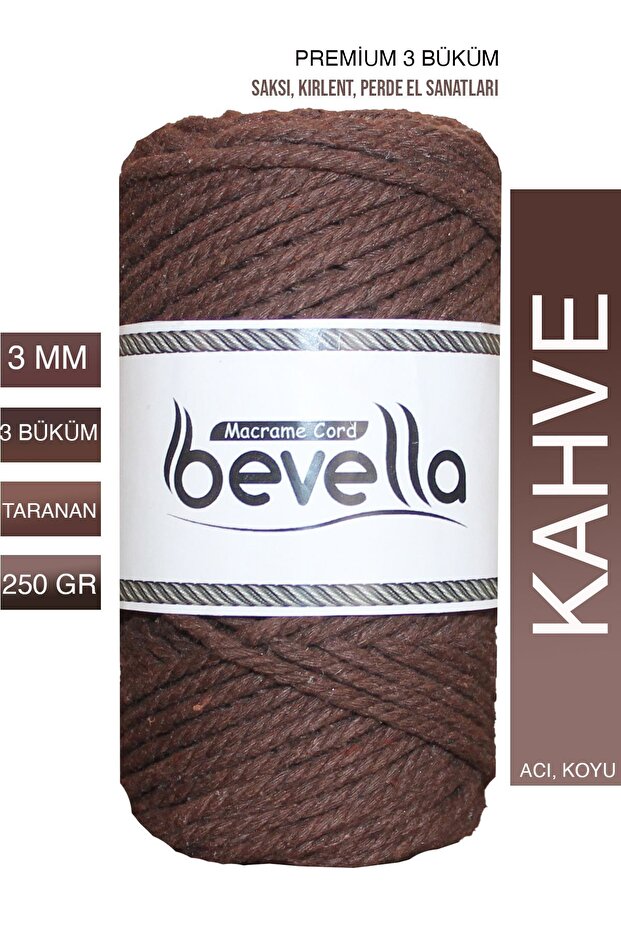 Premium 3 Twisted Cotton Macrame Rope 3 mm 250 Gr Brown
