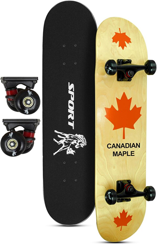 Telvesse Kemik Teker Kaykay Semi-PRO 8 Katman Yüzey Zımparalı Kaymaz Skateboard 80 cm Canadian Maple