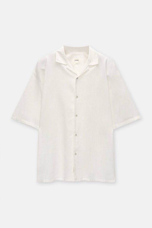 Basic Kısa Kollu Keten Karışımlı Gömlek - 7