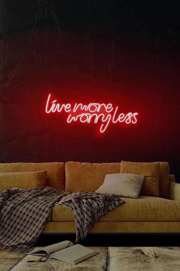 Neon Led Live More Worry Less Duvar Yazısı Dekoratif Işıklı Gece Lambası Duvar Süsü - 3