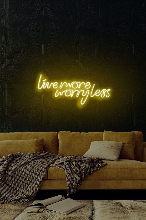 Neongraph Neon Led Duvar Yazısı Dekoratif Işıklı Gece Lambası Duvar Süsü Live More Worry Less - 3