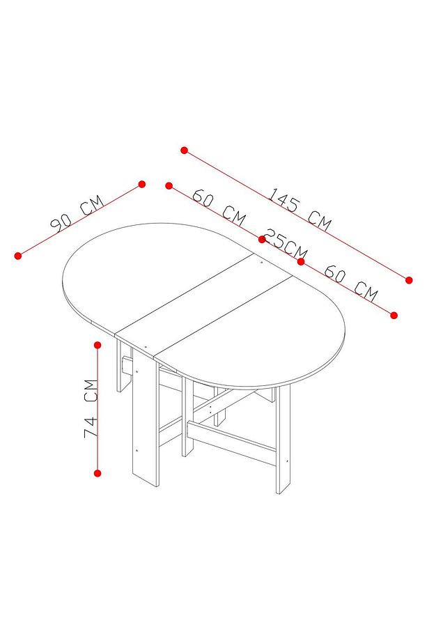 Pratik Katlanır - Açılır Kapanır Yuvarlak Mutfak Yemek Çalışma Masası - 145 cm x 90 cm - %100 MDF - 5