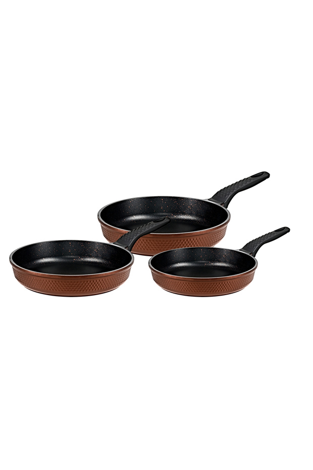 3737 - 3 Pieces, Bio Granite, Healthy, Modern Model, Pan Set with Bronze Body, Black Detail