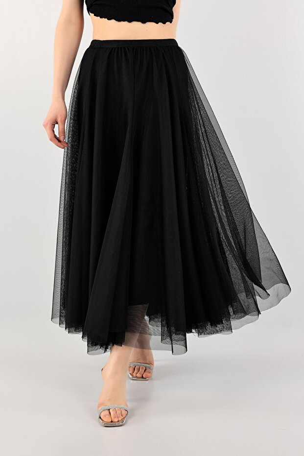 Siyah Kat Kat Tül Etek - 1