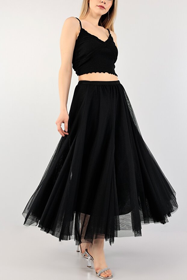 Siyah Kat Kat Tül Etek - 2