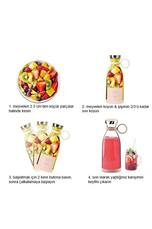 Taşınabilir Blender Şişe Smoothie, Shake Yapıcı, Mini Blender Usb Şarj Edilebilir, 350 ml - 1