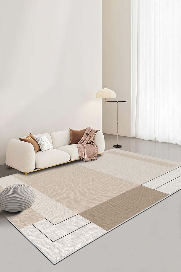 Makinede Yıkanabilir Kaymaz Taban Leke Tutmaz Bej Salon Halısı Mutfak Halısı ve Yolluk - 1
