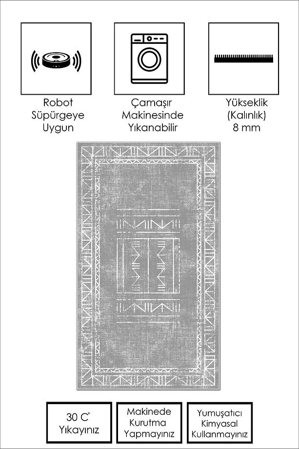 Dijital Baskı Yıkanabilir Kaymaz Taban Salon Halısı Mutfak Halısı Yolluk Ve Banyo Paspası - 4