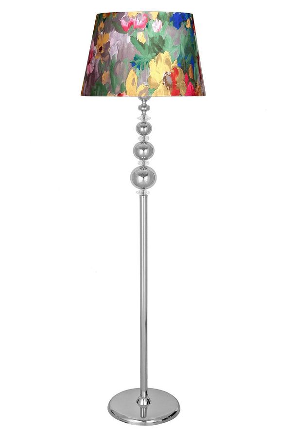 Kristal Taşlı Üçlü Küre Krom Kaplama Metal Lambader - Violet - 1