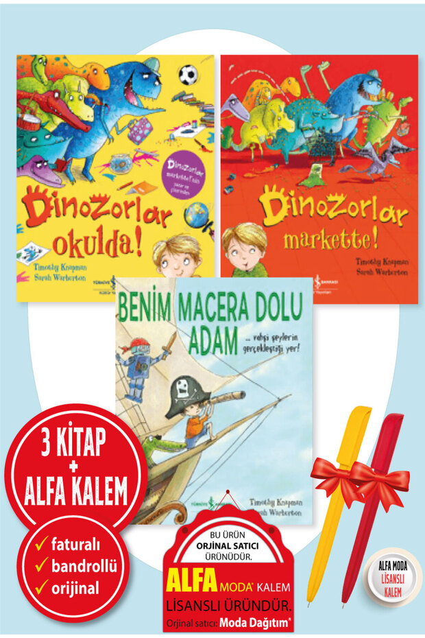Alfa Kalem + Timothy Knapman 3 Book Set (Dinosaurs at School!-In the Market!-My Adventure-Filled Man)