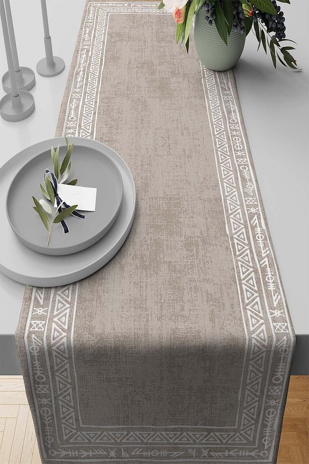 40x140cm Tay Tüyü Dokuma Premium Leke Tutmaz Kumaş Masa Örtüsü Runner Etnik Rnr216 - 1