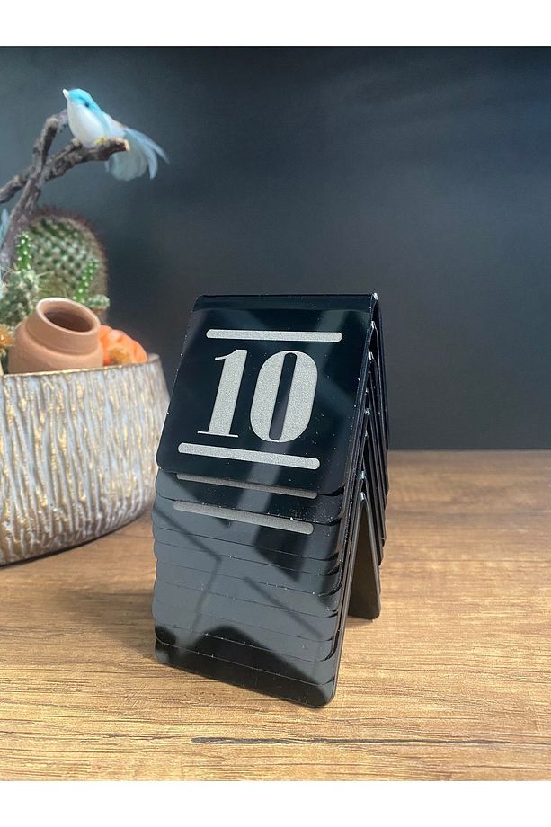 Pleksi Masa Üstü Numaratör Masa Numarası Üçgen Siyah 10 Adet - 5