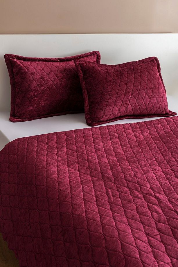 Çift Kişilik Yatak Örtüsü Bordo - 3