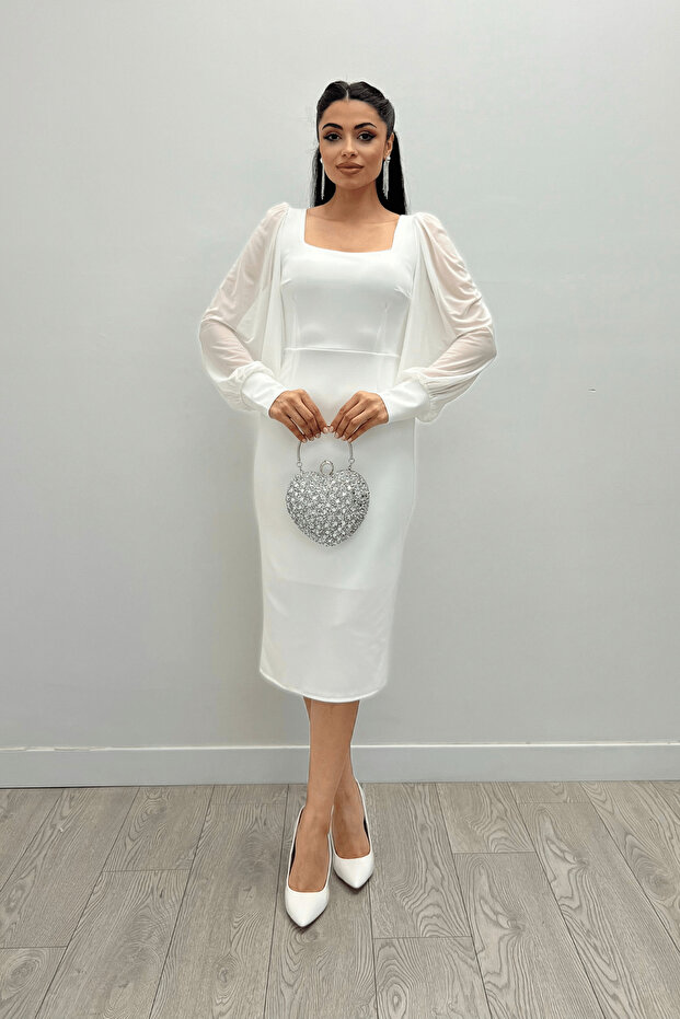 Crepe Fabric Square Collar Pencil Dress