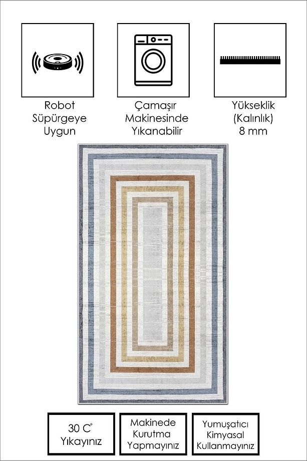 Makinede Yıkanabilir Kaymaz Taban Leke Tutmaz Modern Mutfak Halısı Salon Halısı Ve Yolluk - 2
