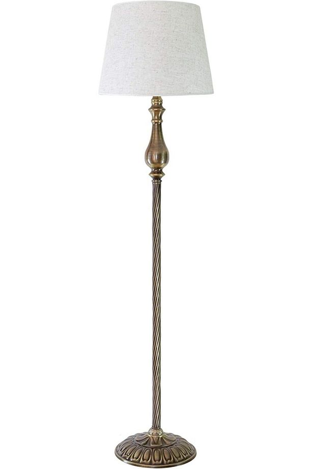 Bronz Eskitme Kaplama Solid Burgulu Tek Ayaklı Metal Lambader - Başlık Rengi Beyaz Kırçıl - 1