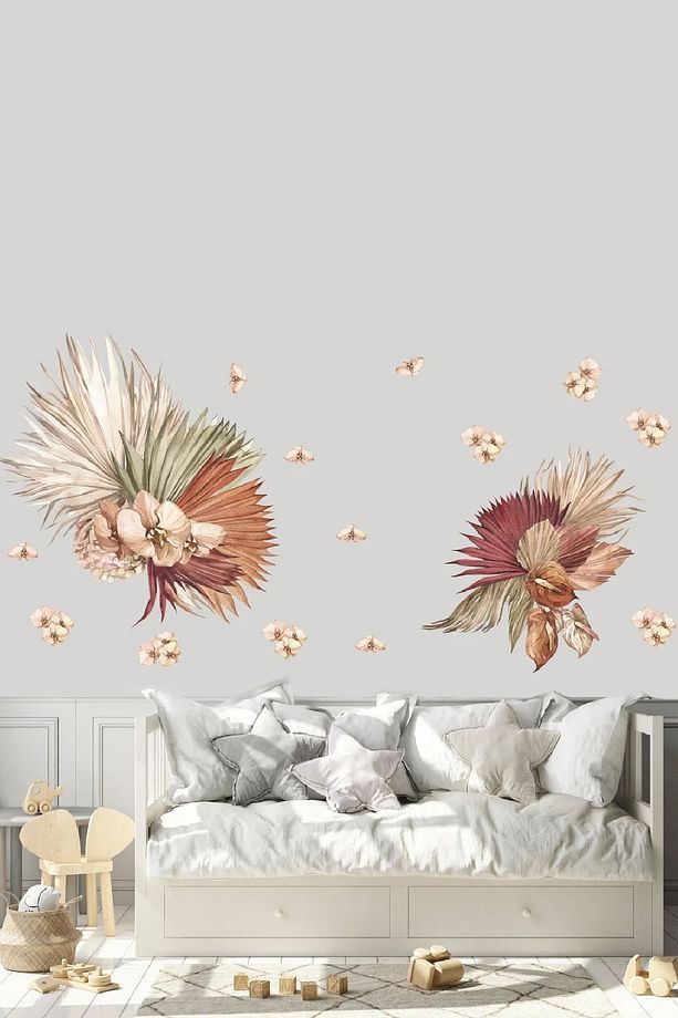 Orkide Monstera Ve Okaliptüs Çiçekleri Modern Duvar Sticker Seti - 1