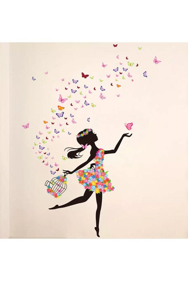 Birdcaged Butterfly Girl's Room Wall Sticker Set Decorative Wall Ornament