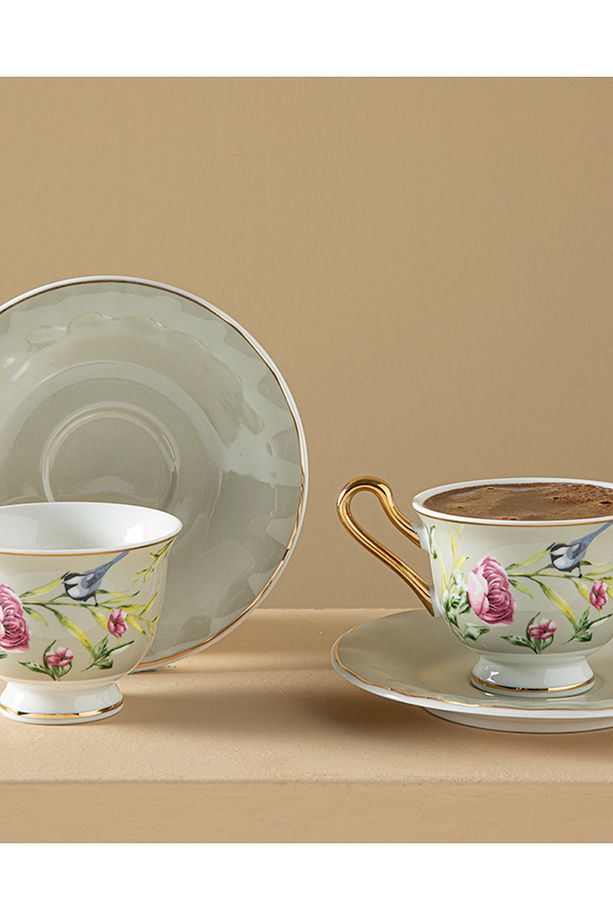 Vanilla New Bone China 4 Parça 2 Kişilik Kahve Fıncan Takımı 90 Ml Açık Gri - 1