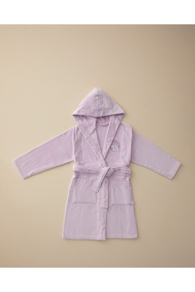 Lilac Unicorn Velvet - 100% Cotton Children's Bathrobe