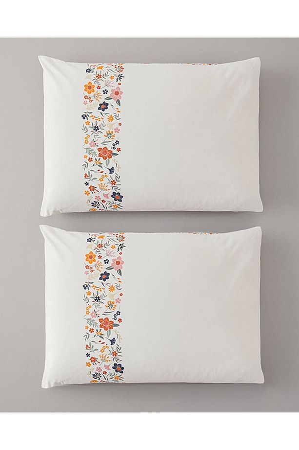 Bloomy Lines Pamuklu 2'li Yastık Kılıfı Sarı - 1
