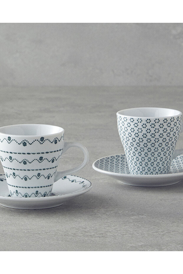Margot Porcelain Coffee Cup Set 4 Pieces for 2 People Green