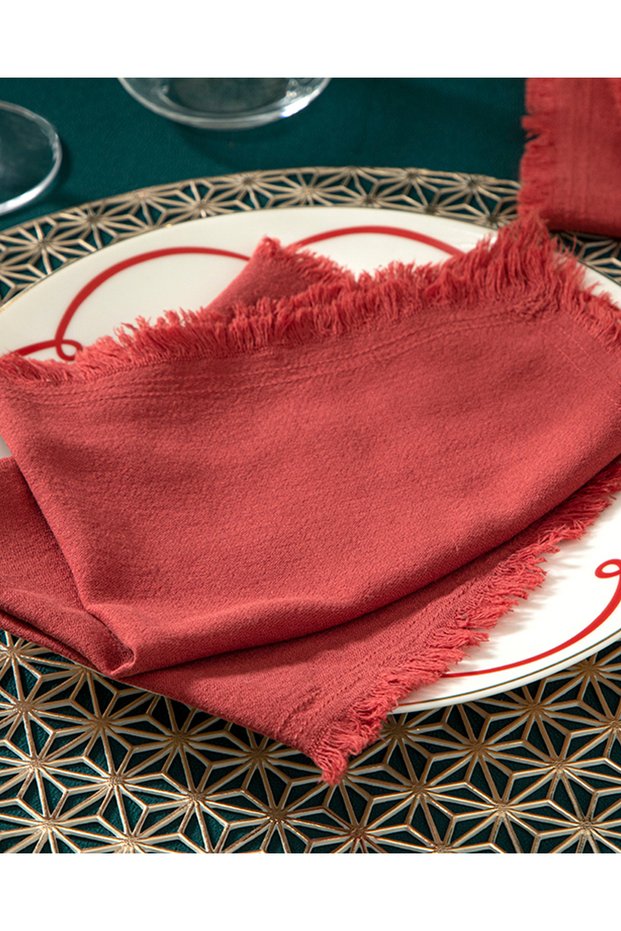 Smooth Fringes Cotton 6-Piece Guest Napkin Set Burgundy