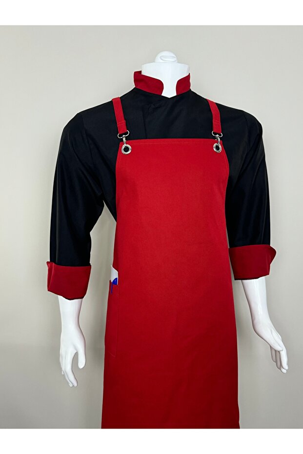 Halterneck Kitchen Apron Master Chef Barista Apron Cafe Restaurant Chef Waiter Cook (red)