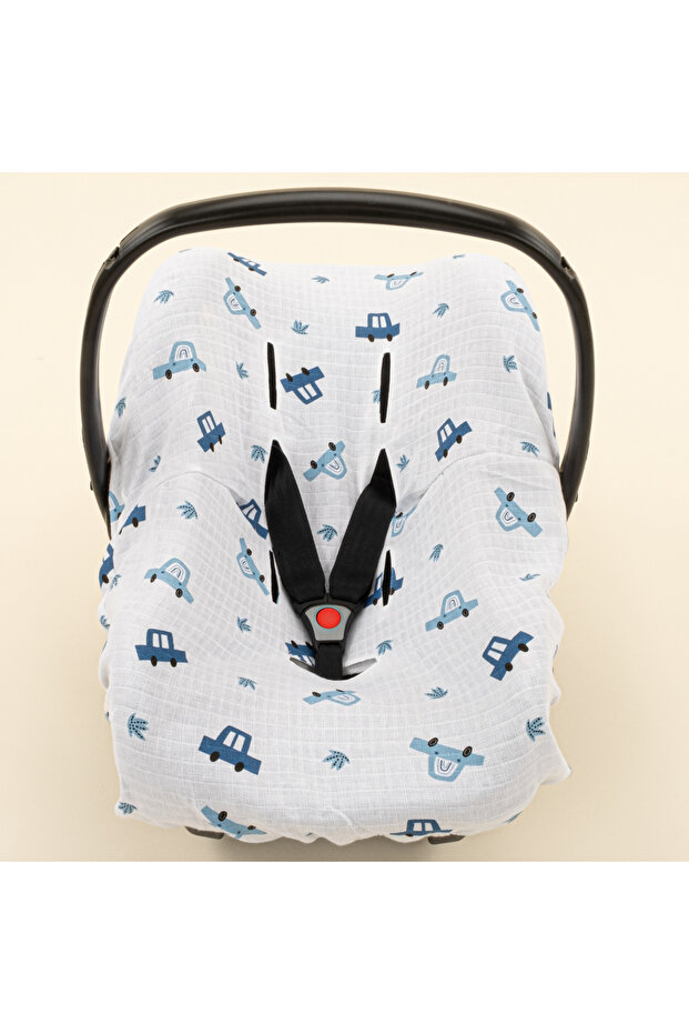 Muslin Stroller Sheet or Cover - Blue Cars