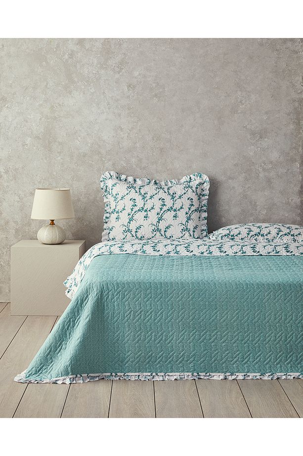 Scroll Flowers Tek Kişilik Yatak Örtüsü Takımı Yeşil - 2
