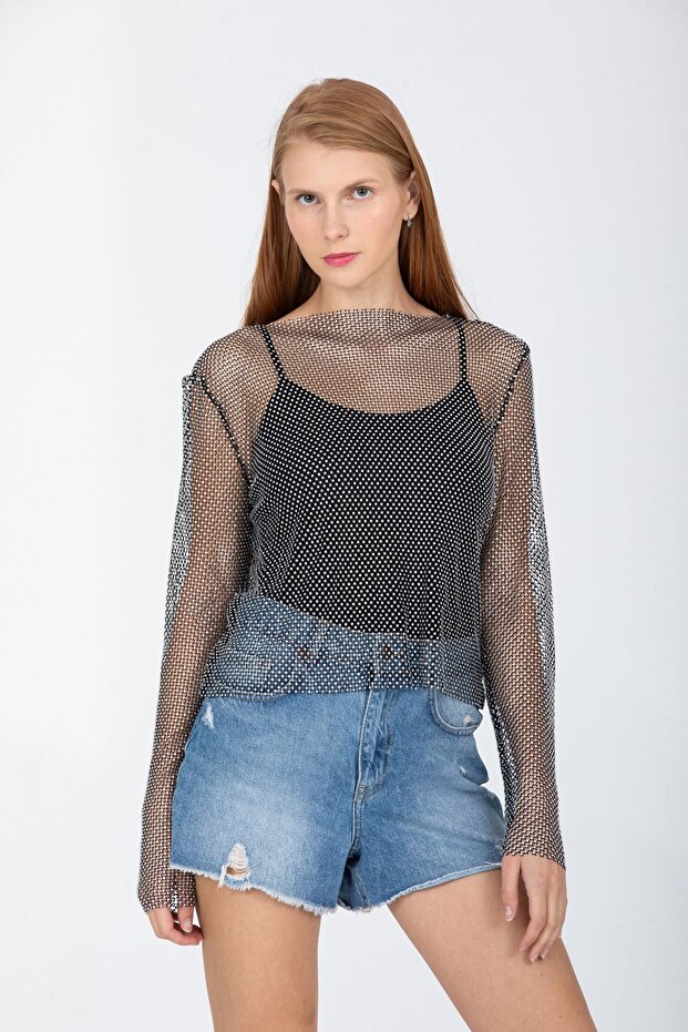 Parıltılı Taşlı Bluz - 4