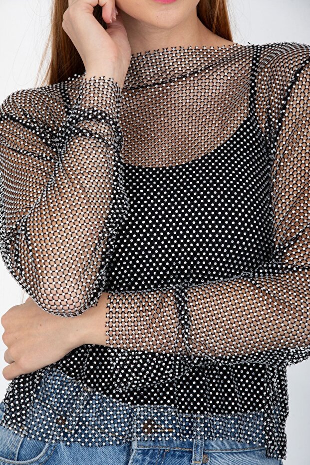 Parıltılı Taşlı Bluz - 3