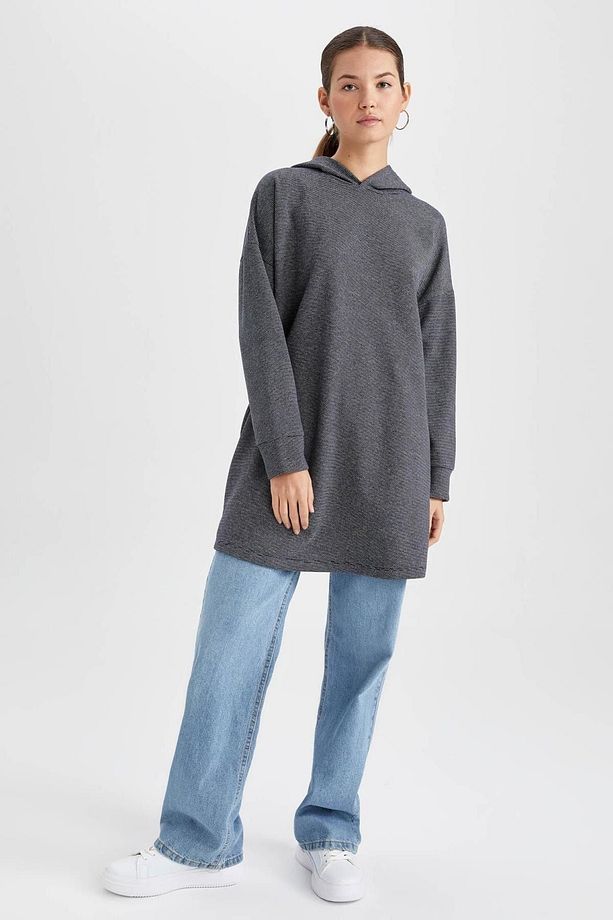Regular Fit Kapüşonlu Uzun Kollu Sweatshirt Tunik Z8240az22au - 5