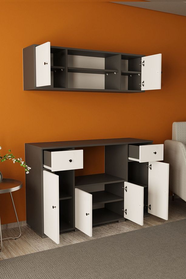 Balos Set Altı Mutfak Mikrodalga Fırın Dolabı Antrasit - Beyaz - 5