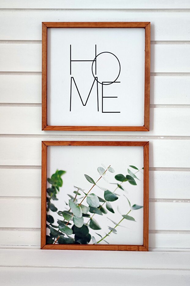 Living Room, Eucalyptus Home Written Wooden Framed Painting Set