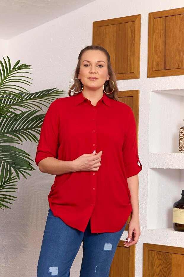 Red Large Size Epaulet Detailed Shirt