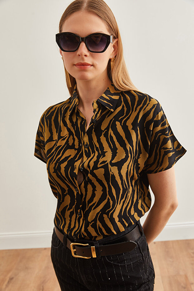 Women's Leopard Mink Animal Print Flowy Bat Viscose Shirt Gml-19001219