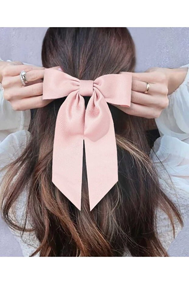 مشبك آلة البيع بتصميم فيونكة وردية اللون، قطعة واحدة، فيونكة مزدوجة بذيل مزدوج