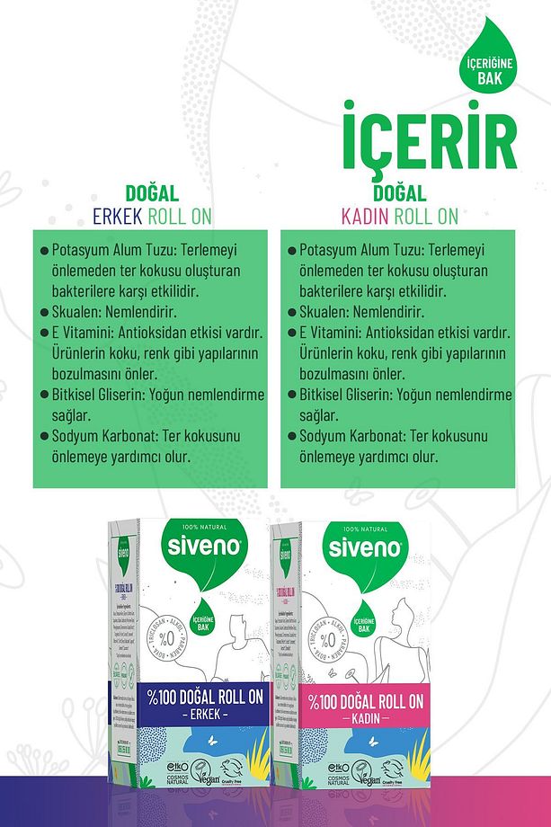 %100 Doğal Roll On Kadın & Erkek Deodorant Ter Kokusu Önleyici Bitkisel Lekesiz 50 ml Set - 5