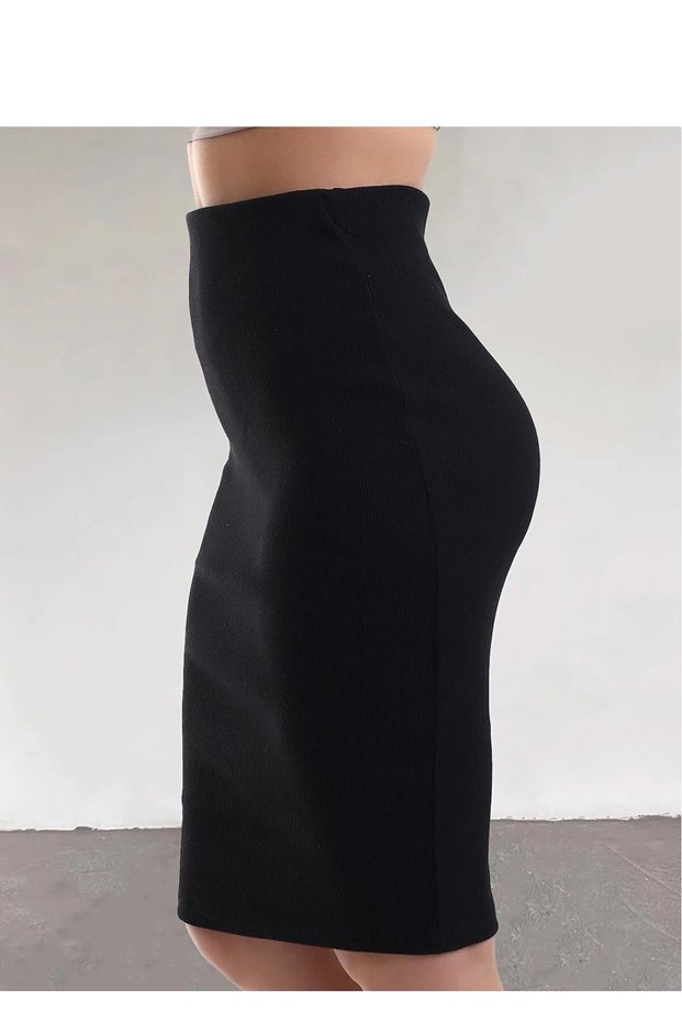 Black Winter Ribbed Lycra Ribbed Fabric Elastic Waist Pencil Skirt