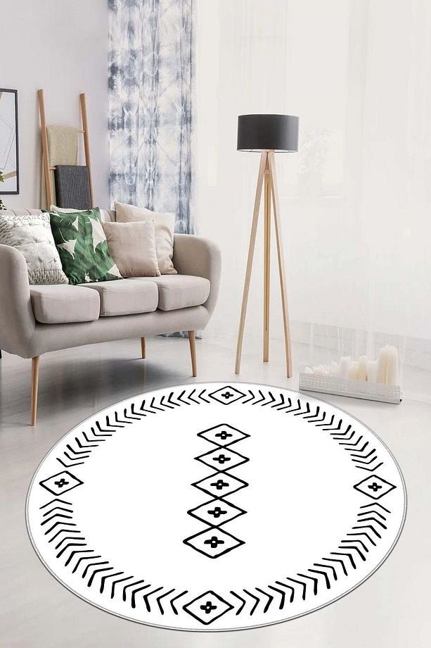 Makinede Yıkanabilir Kaymaz Taban Leke Tutmaz Beyaz Yuvarlak Mutfak Balkon Halısı Ve Salon Halısı - 1