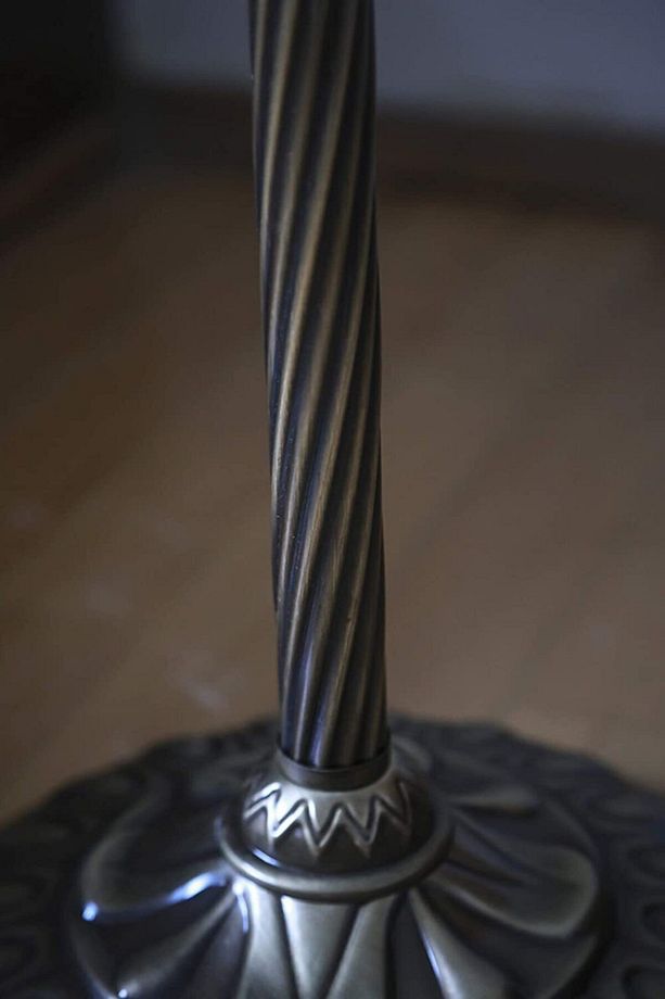 Bronz Eskitme Kaplama Helezon Tek Ayaklı Metal Lambader - Konik Başlık Rengi Hasır Gri - 4