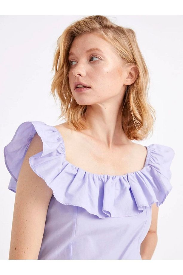 Fırfır Detaylı Drapeli Poplin Elbise - 6