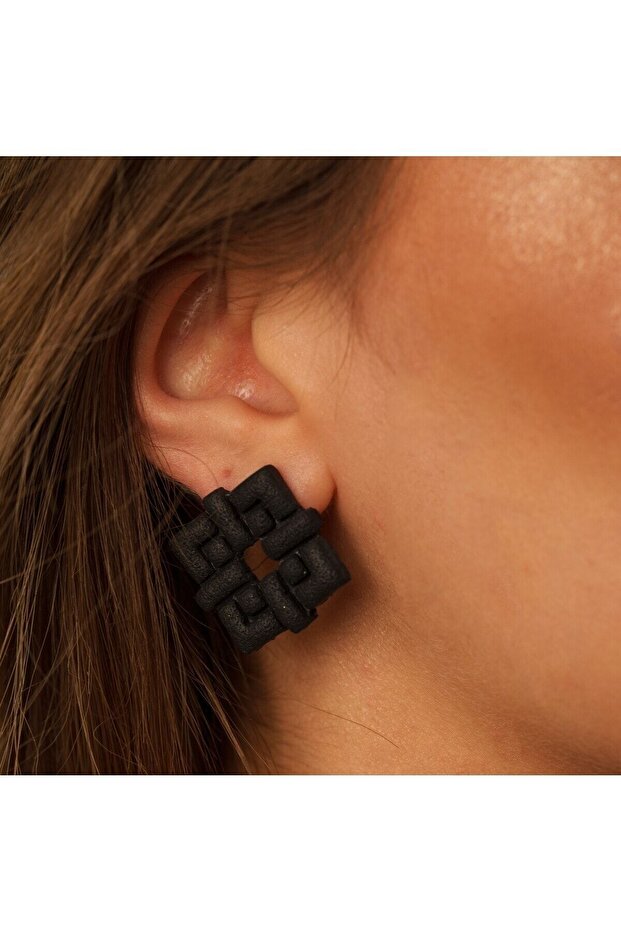 Polymer Clay Black Square Mini Earrings Classic Earrings Women's Accessory