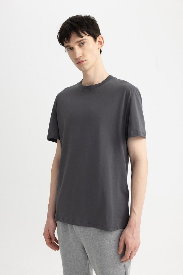 New Regular Fit Bisiklet Yaka Basic Düz %100 Pamuk Kısa Kollu Tişört V7699az24sp - 4