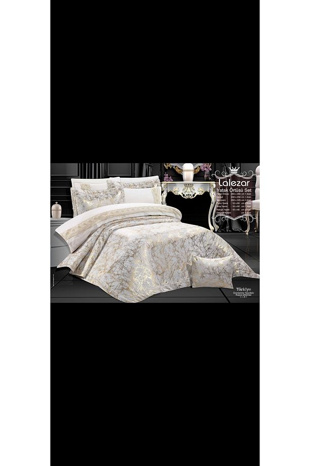 Çift Kişilik Yatak Örtüsü ( set 4 parça ) varaklı seten çeyizlik yatak örtüsü - 8