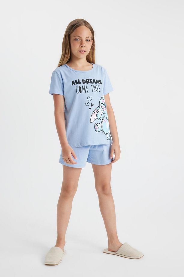 Kız Çocuk Pijama Takımı Disney Lilo & Stitch Kısa Kollu Üst Şort C8514a824sm - 1