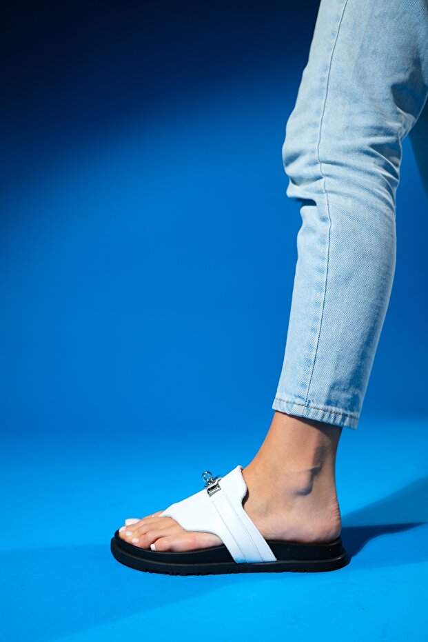 ANTON biele dámske žabky z pravej kože - 5