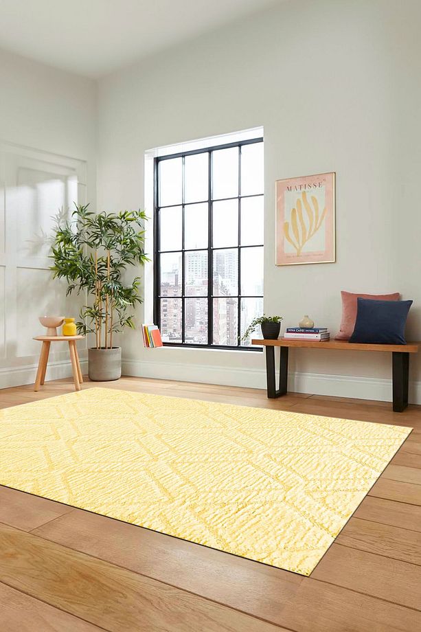 Dijital Baskılı Kaymaz Taban Yıkanabilir Kilim Desen Yolluk Mutfak Salon Halısı, SADE-02-sarı, - 2